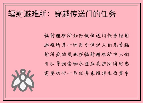 辐射避难所：穿越传送门的任务